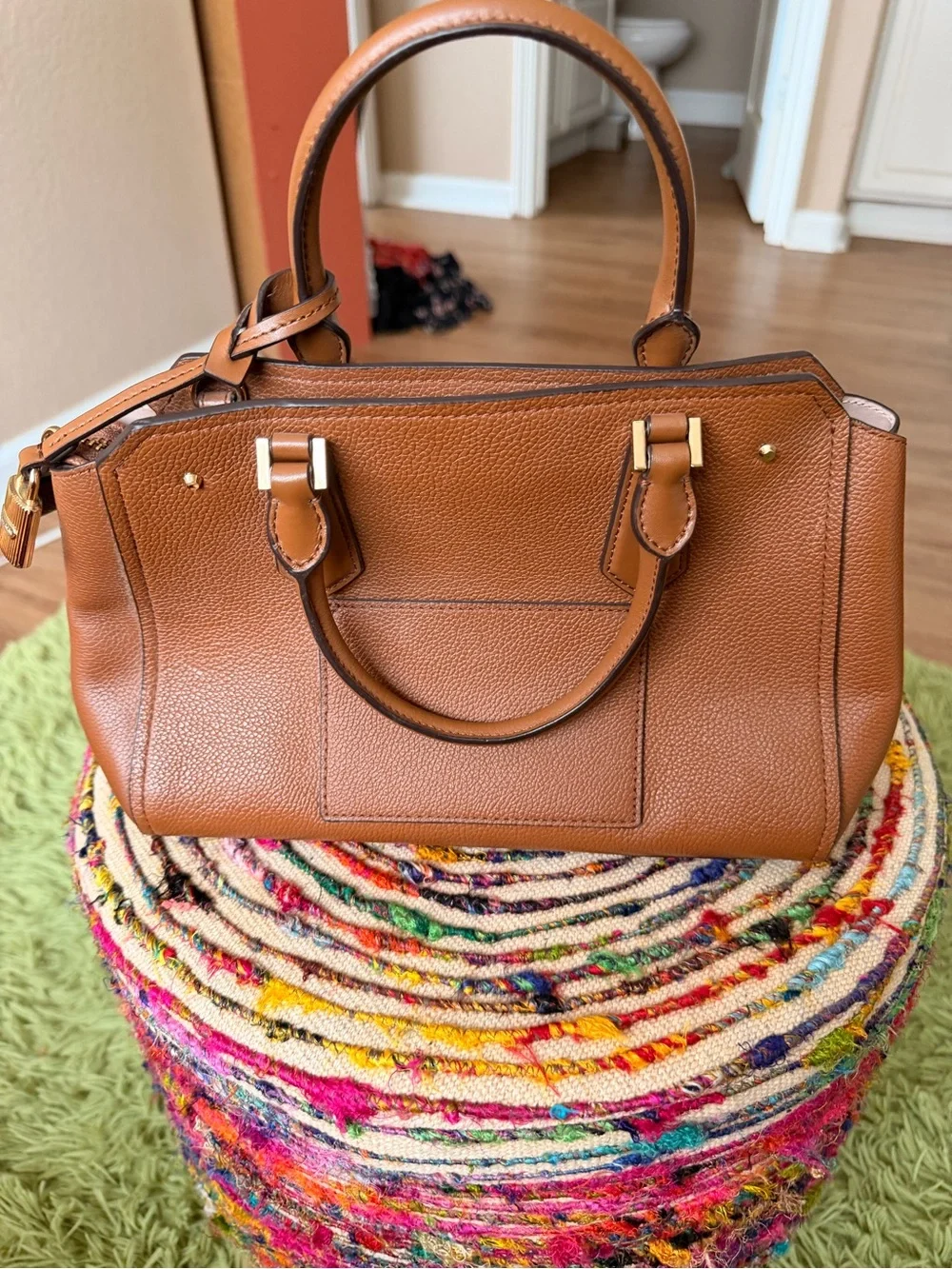 Michael Kors Cognac Leather Studded Satchel